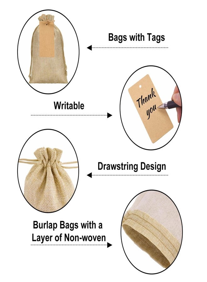 G2PLUS 24 Pcs Burlap Gift Bags with Drawstring 5x7 Inch, Rustic Gift Favor Bags with Kraft Tags & Jute String for Wedding Favors, DIY Crafts, Birthday & Coffee Packaging - Image 3